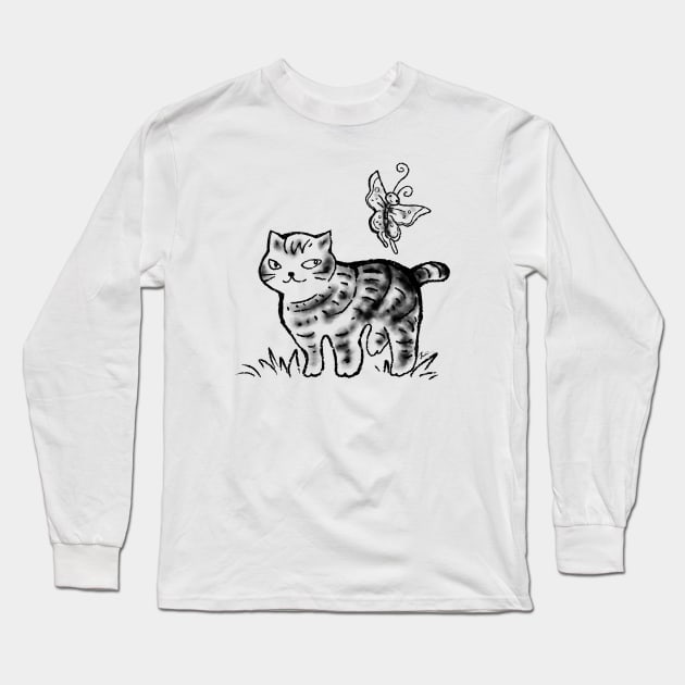 Cat and Butterfly Friend Long Sleeve T-Shirt by juliewu